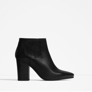 ZARA 100% LEATHER POINTED ANKLE BLACK BOOTS BRAND NEW WITH TAGS US 10